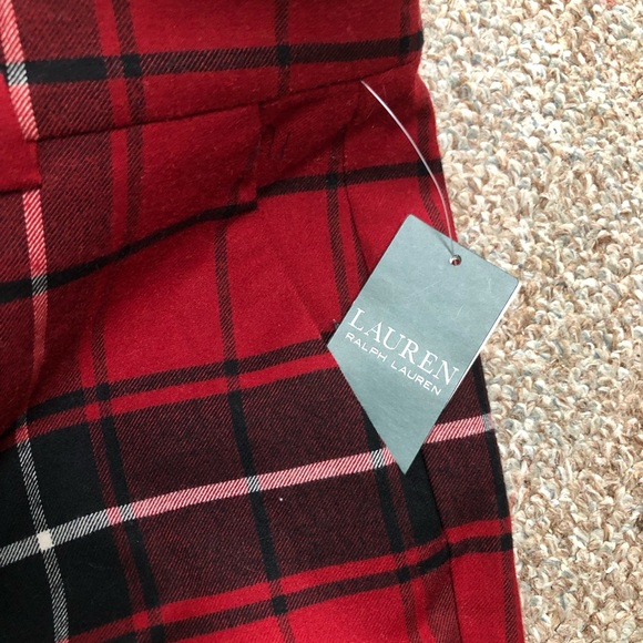 Lauren Ralph Lauren Woman Wool Blend Plaid Straight Leg Pants size2 Red/Black - Picture 3 of 9